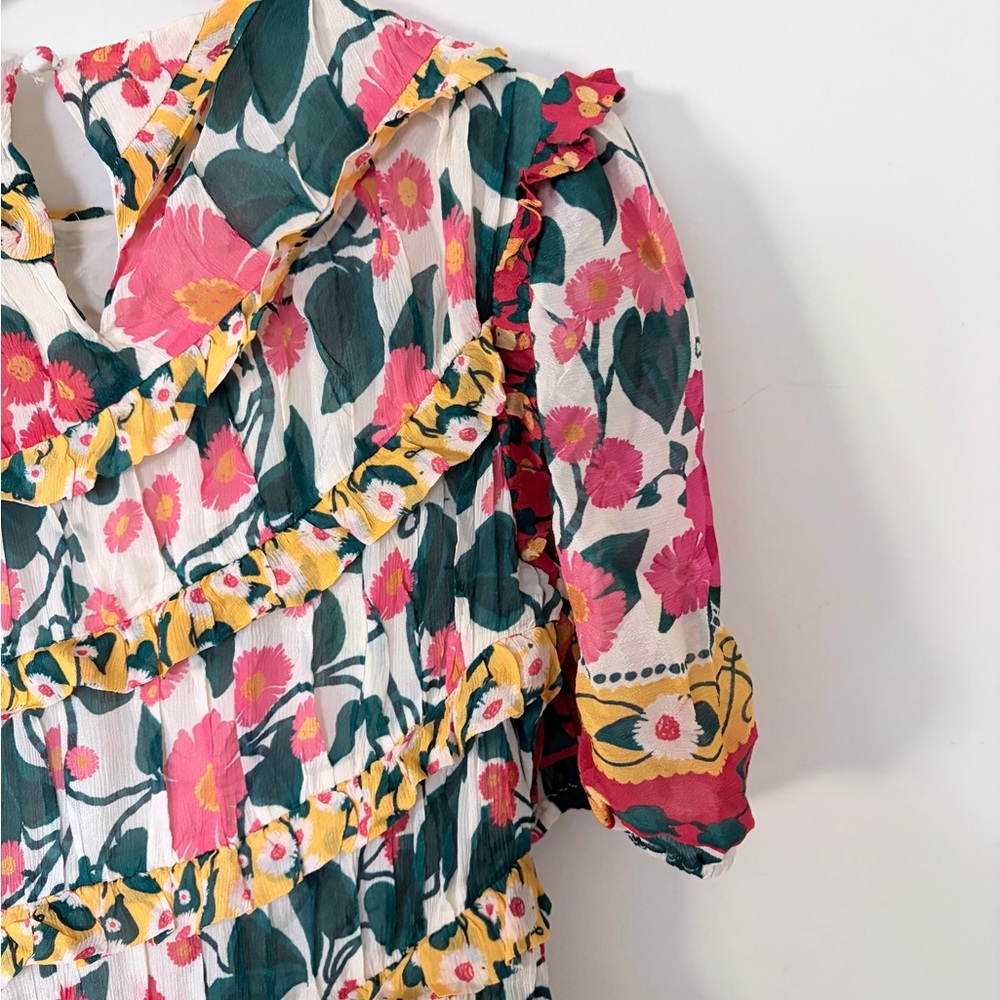 NWT $258 Farm Rio x Anthropologie Puff-Sleeve Fitted Mini Dress M - Picture 8 of 13
